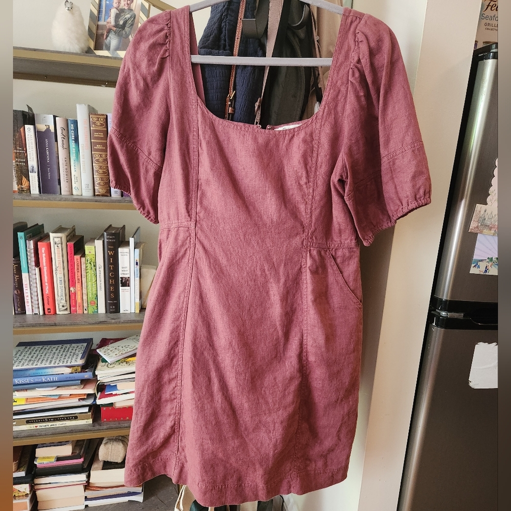 Madewell 100% Linen Dusty Rose Puff Sleeve Dress